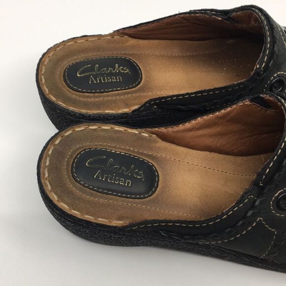Clarks Artisan Slip Black Nubuck Leather Clogs Mules Size 10 Narrow - Picture 3 of 16